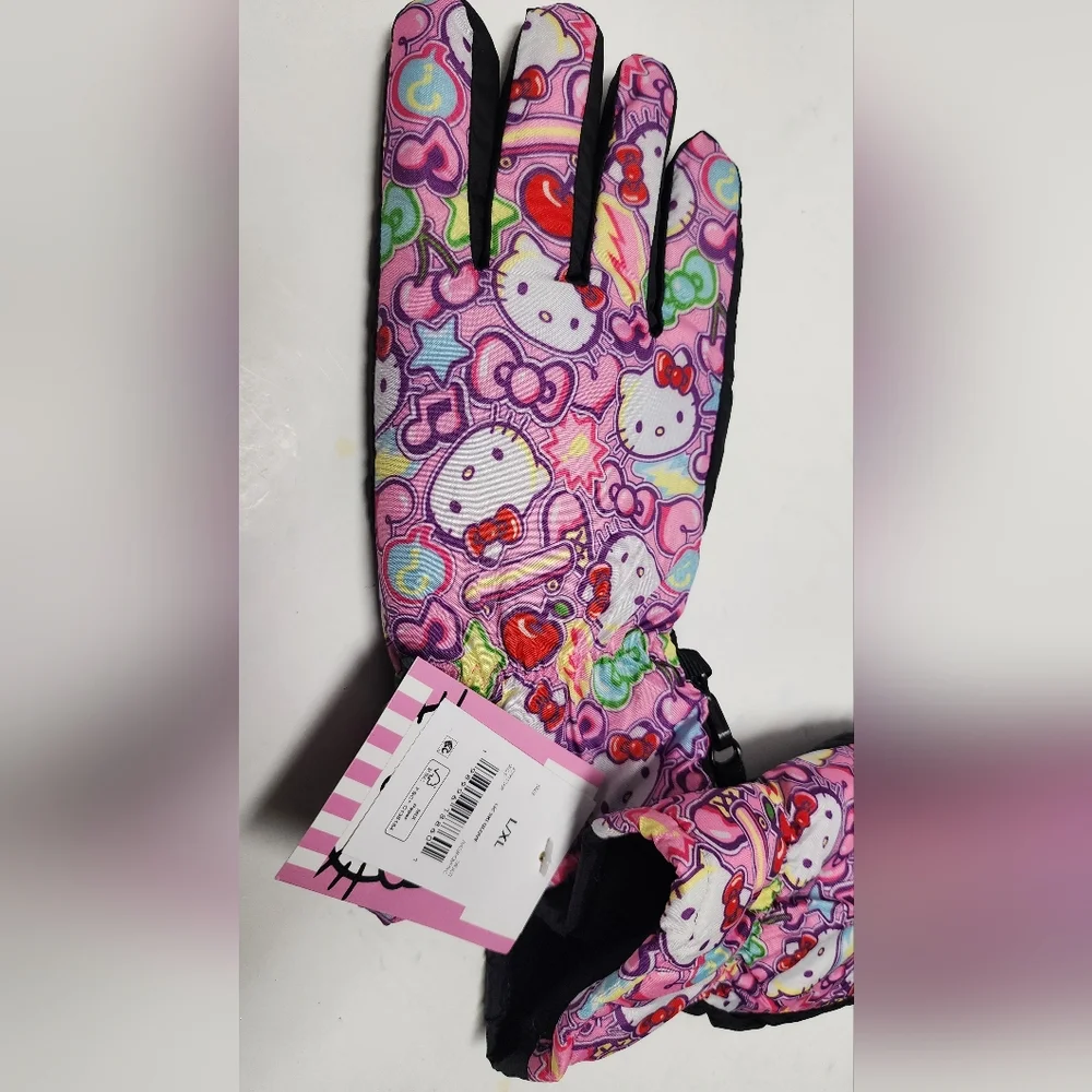L/XL Girls Hello Kitty Ski Gloves Young Kids  Multicolor Pink Design Winter New